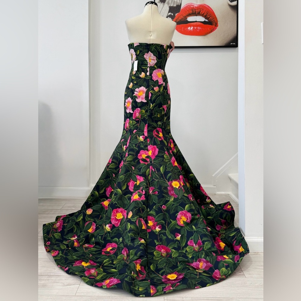 Oscar de la Renta Floral Print Strapless Gown Camellia Faille Mermaid Long Dress - Picture 9 of 16